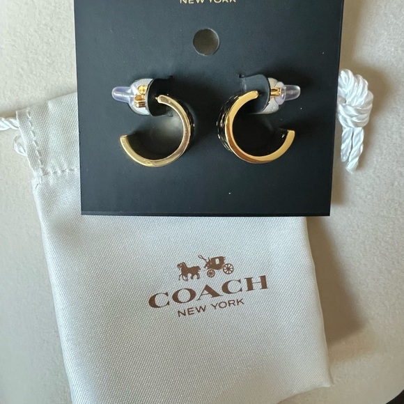 Coach Gold and Black huggie Hoop Earrings - Picture 4 of 4